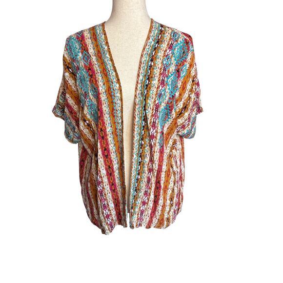 Savanna Jane SZ M/L Multicolor Boho Aztec Floral Embroidered Open Front Kimono - Picture 1 of 6